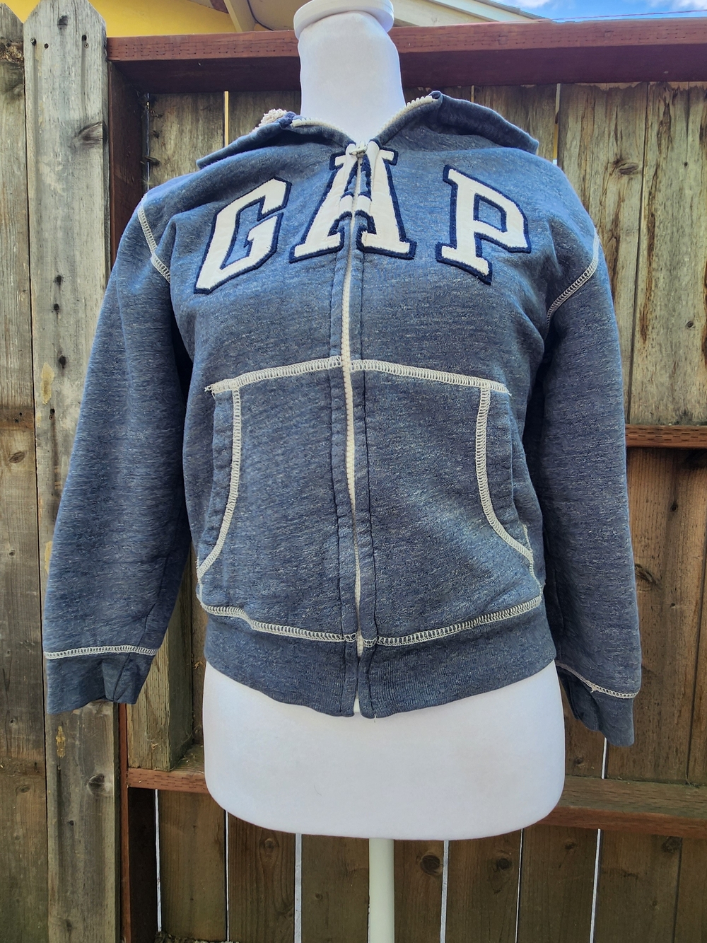 GAP Arch Logo Sherpa Lined Full Zip Hoodie Blue Gray Heather